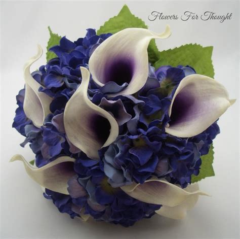 Real Touch Calla Lily And Hydrangea Bouquet Purple Wedding Arrangement