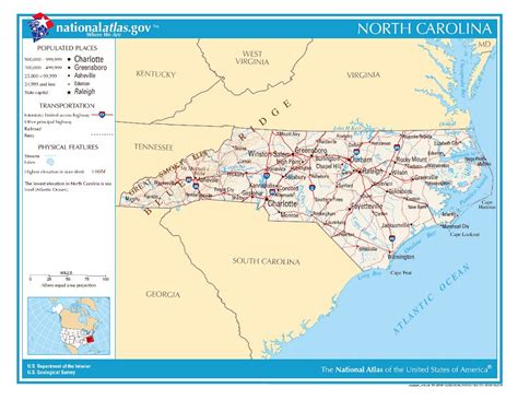 Large Detailed Map Of North Carolina State North Carolina State Usa