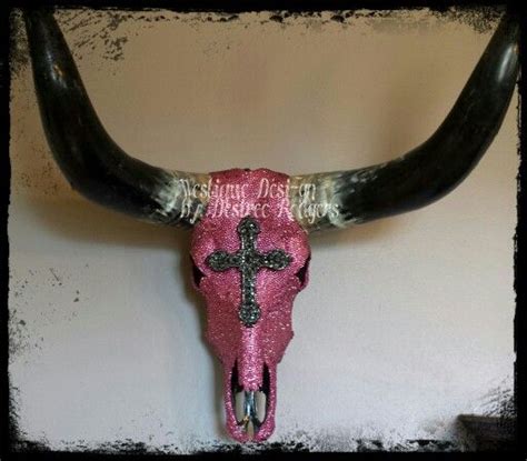 Custom Made Longhorn Cow Skull With Rhinestones And A Cross Made By