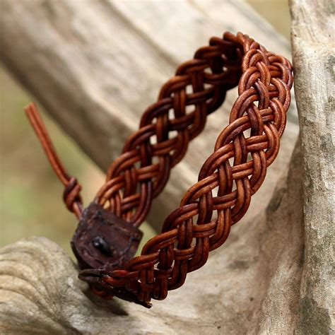 Braided Leather Wristband Bracelet Braided Paths In Brown In 2021