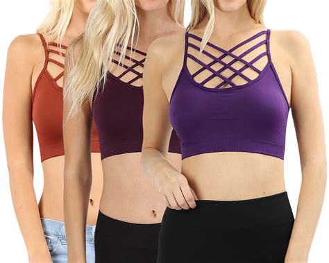 thelovely womens comfort seamless crisscross front strappy bralette sports bra top with