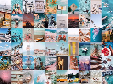Beach Vibes Summer Aesthetic Wall Collage 60pcs Digital Etsy