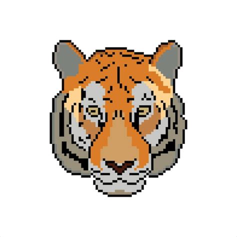 Pixel Art Con Cabeza De Tigre Sobre Fondo Blanco Vector Premium