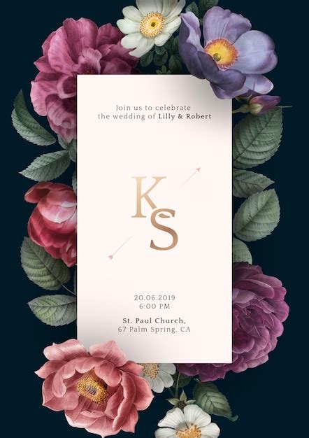 Convite de casamento floral PSD Grátis