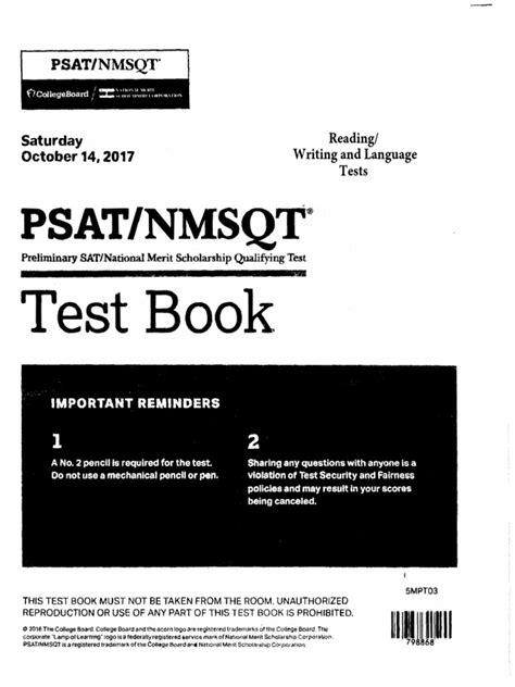 October 2017 Psat Test 10 14 2017 Reading Writing And Language Tests
