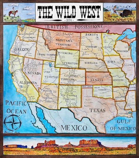 Wild West Map Historical Western States American Frontier Etsy
