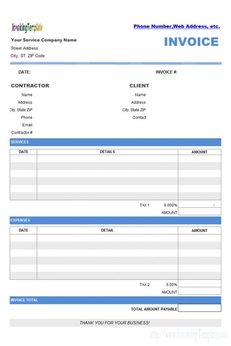 Contractor Invoice Template Template Business Format