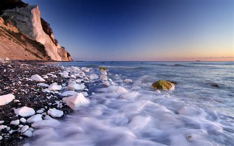 Wallpaper Sunlight Landscape Sea Rock Shore Sand Reflection