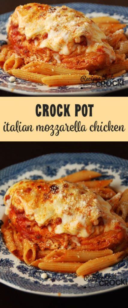 I needed something quick to throw in the crockpot and come upon this recipe. Crock Pot Italian Mozzarella Chicken - Recipes That Crock!