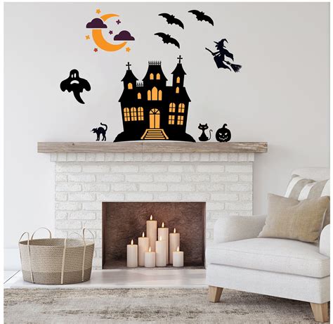 Diy halloween decorations sure to give you a fright! Wall Decals, Halloween Decor, Haunted House Decal, Removable Wall Decal, Reusable Wall Decals ...