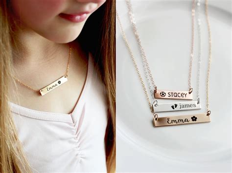 Childrens Name Necklace Custom Engraved Bar Necklace Etsy Delicate