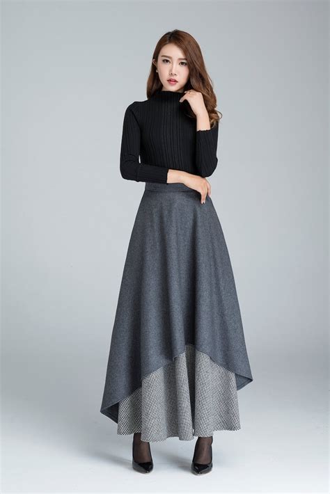 Long Wool Skirt Dark Grey Skirt Gray Wool Skirt Warm Winter Etsy