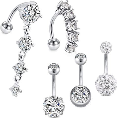 Lauritami 14g Reverse Belly Bars Belly Button Rings Navel Barbell With