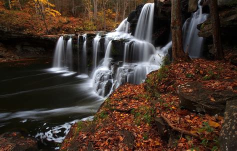 Wallpaper Autumn Forest Leaves River Waterfall