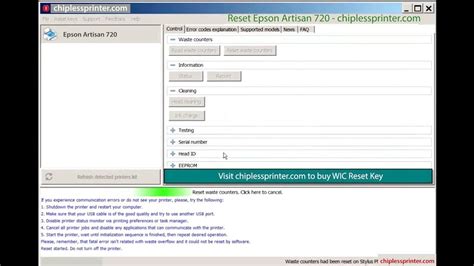 Reset Epson Artisan 720 Wicreset Key Youtube