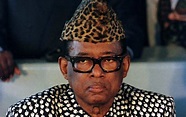 Zaire's President Mobutu Sese Seko leans on his cane during press ...