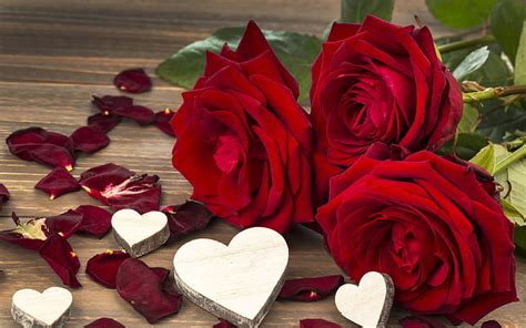 Hd Wallpaper Valentines Day Red Roses Flowers Heart Romantic Love