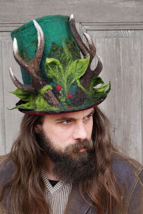 Unique Felted Top Hat High Hat Woodland Hat Hat With Reindeer Horns Mens Christmas Hat