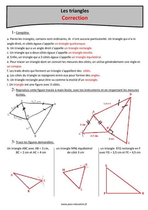 Juste ce qui me fallait pour reprendre les leçons en géométrie avec ma fille ! Triangles - Cm2 - Exercices à imprimer - Pass Education