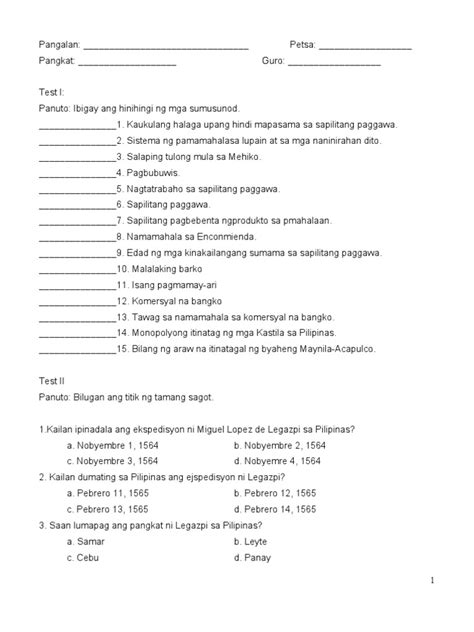 Sample Long Test Of First Year Araling Panlipunan 1 Pdf