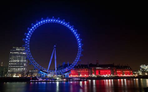 Обои лондонский глаз колесо обозрения ориентир ночь отражение