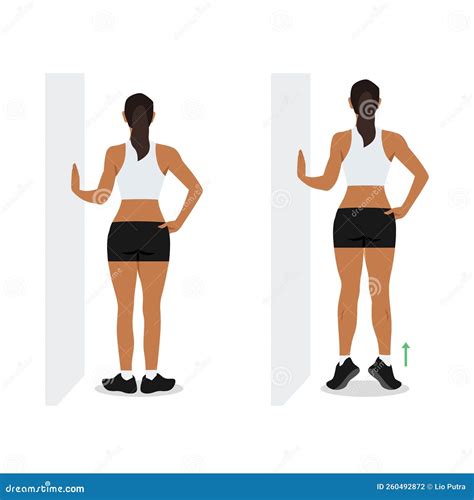 Woman Doing External Rotation Or Bodyweight Calf Raises Exercise Stock