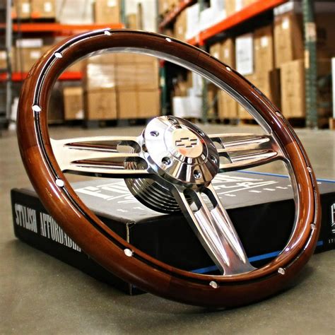 14 Inch Polished And Wood Steering Wheel Chevy Bowtie Horn 6 Hole C10