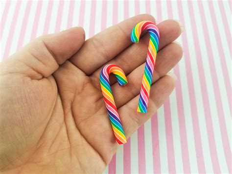 3 Large Polymer Clay Rainbow Candy Canes Cute Fake Peppermint Etsy