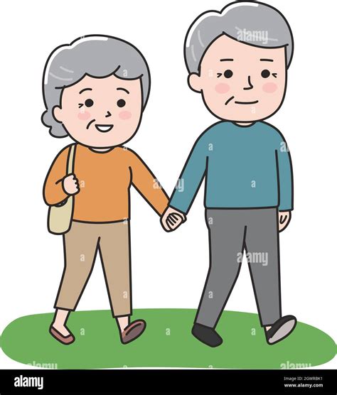 La Pareja De Ancianos Caminó Felizmente De La Mano Ilustración