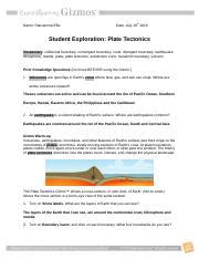 The questions are multiple choice and geared toward the worksheets for each section. Plate-Tectonics-Gizmo - Name Date Student Exploration Plate Tectonics Prior Knowledge Questions ...