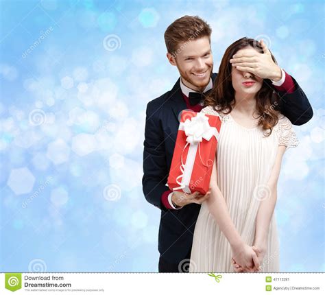 Making A Surprise Man Closes Eyes Of His Girlfriend Stock Image Image Of Brunette Glad 47113281