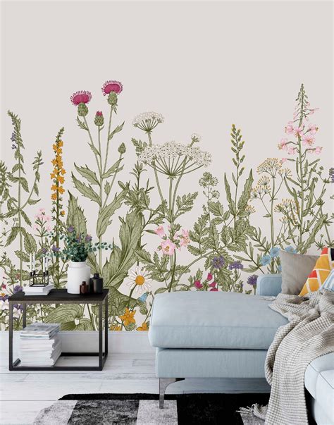 Large Wildflower Mural Removable Self Adhesive Wallpaper Etsy Modern