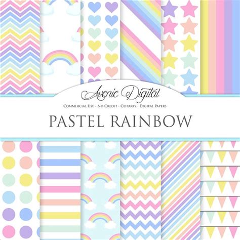 Pastel Rainbow Digital Paper Scrapbook Backgrounds Sky Patterns
