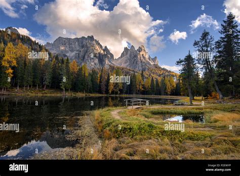 Reflection Autumn Lago Antorno Cadini Group Alps Dolomites Italy