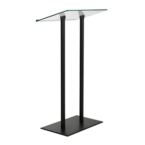 Tempered Glass Podium Or Lectern With Silver Legs And Base