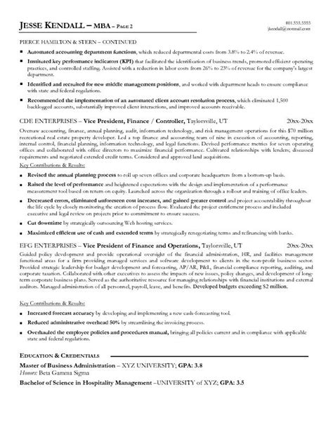 The chief financial officer position is accountable for multiple financial and administrative areas within a company. Free Vice President of Finance Resume Example