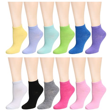 12 Pairs Womens Ankle Socks Size 9 11 Multicolor Solid Assorted
