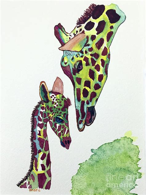 Giraffe And Baby Painting By Marie Dudek Brown Fine Art America