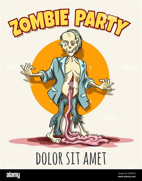Halloween Zombie Party Poster Hand Drawn Zombie With Guts Outside