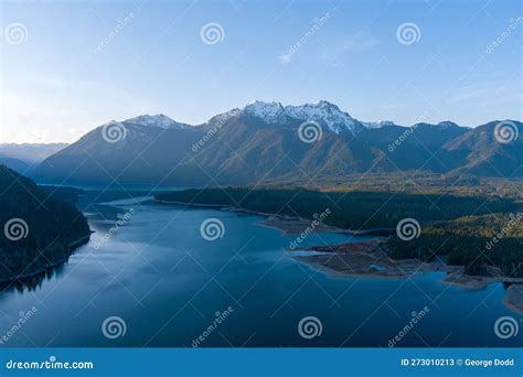 Aerial View Of Lake Cushman And The Olympic Mountains Of Washington