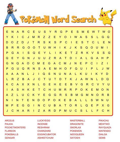 10 Best Pokemon Word Search Puzzles Printable Pokemon Word Search