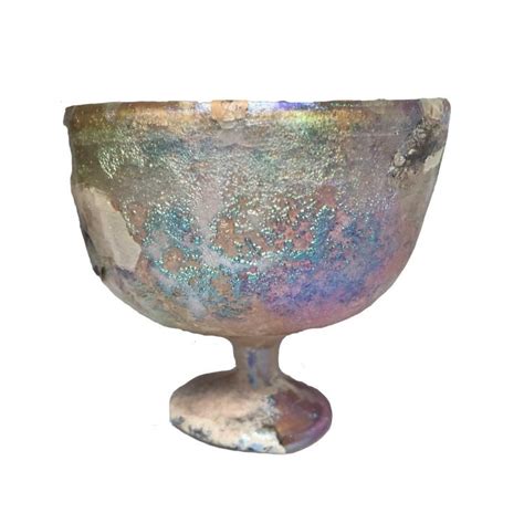 A Beautiful Iridescent Roman Glass Chalice C 2nd 3rd Century Ad With Short Stem And Circular