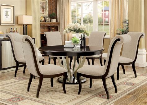 60 Abela Espresso Champagne Round Dining Table Set For 6