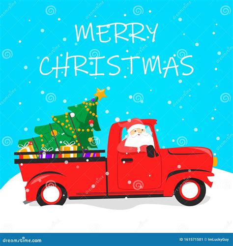 Christmas Red Truck And Tree Greeting Card December Holiday Stock