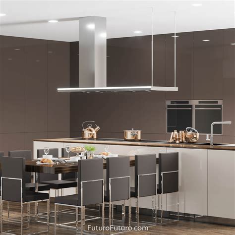 Glass and stainless are another popular pairing and keep things looking sharp and modern. Futuro Futuro 69″ Streamline Island Range Hood