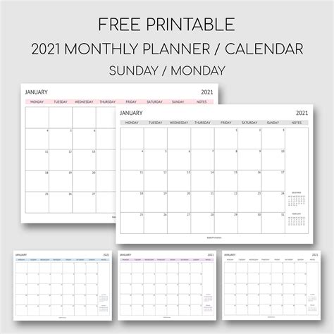 Printable 2021 Monthly Planner Calendar