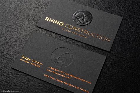 Black and yellow tower crane construction business card. Skill trade gray business cards - RHINO Construction