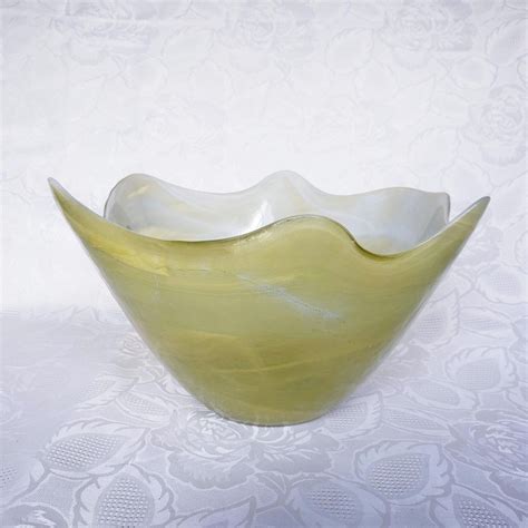 Spanish Yellow Art Glass Wavy Edged Bowl Aunt Gladys Attic