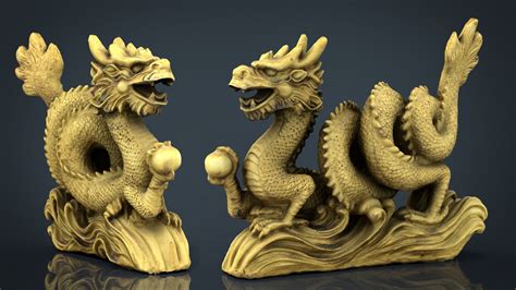 3d Model Chinese Dragon Statue 2 Vr Ar Low Poly Cgtrader