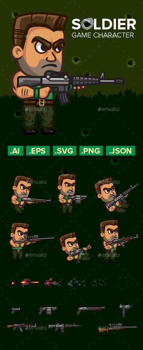 Game Character 2d Soldier Sprite Game Assets Graphicriver